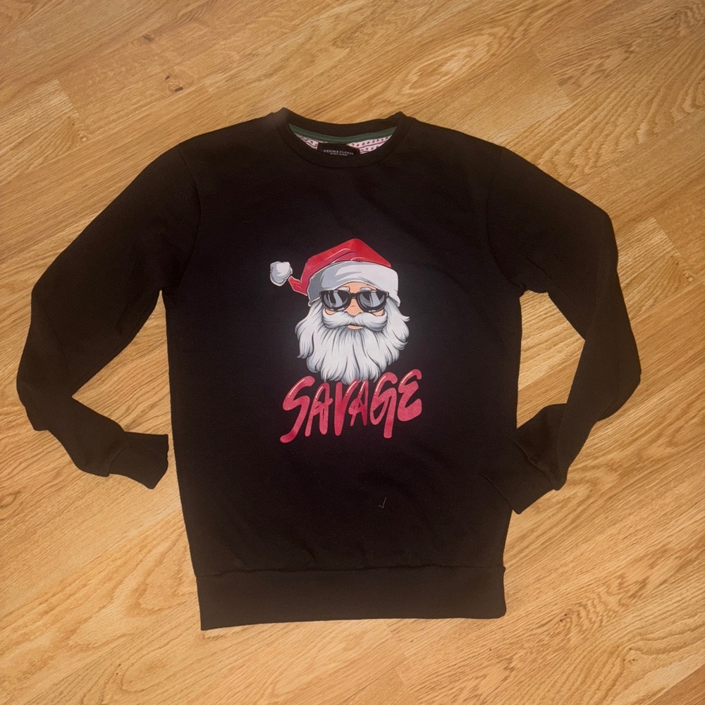 Denim & Flower Black Santa Crewneck Sweatshirt